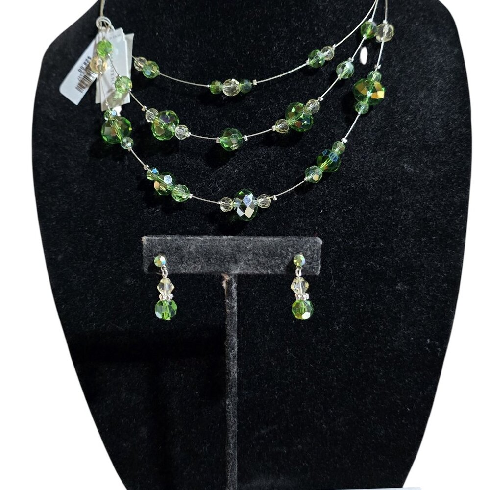 Charter Club AB Illusion Green & Clear Beaded Earring & Necklace Set
